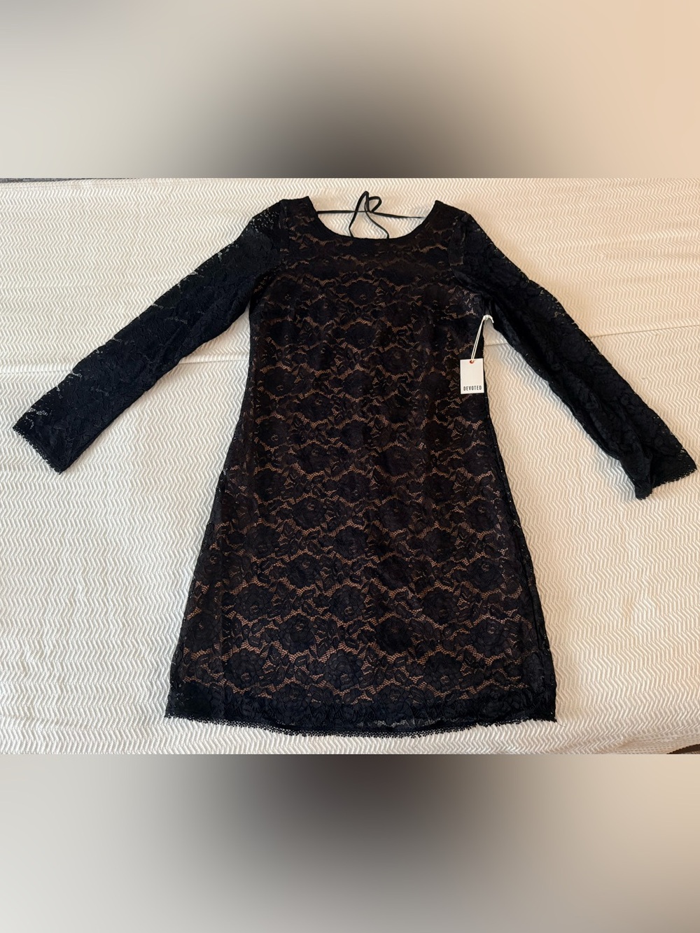 Black Lace Long-Sleeve A-Line Low Scooped Back Dress